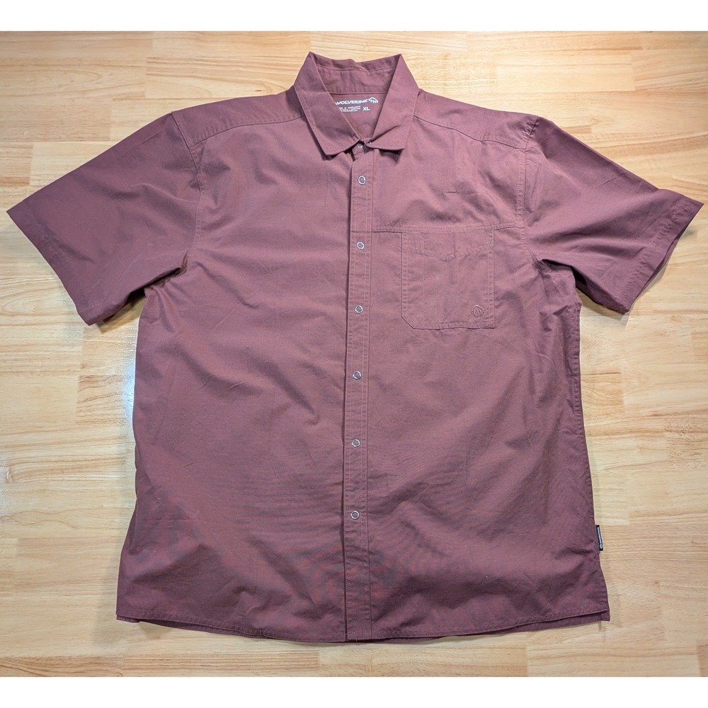 Wolverine Mens XL Short‎ Sleeve Snap Front Work Shirt Maroon Burgundy Blend